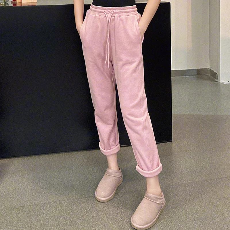 092109秋冬新款韩版时尚高腰休闲裤女百搭显瘦松紧腰卫裤运动长裤