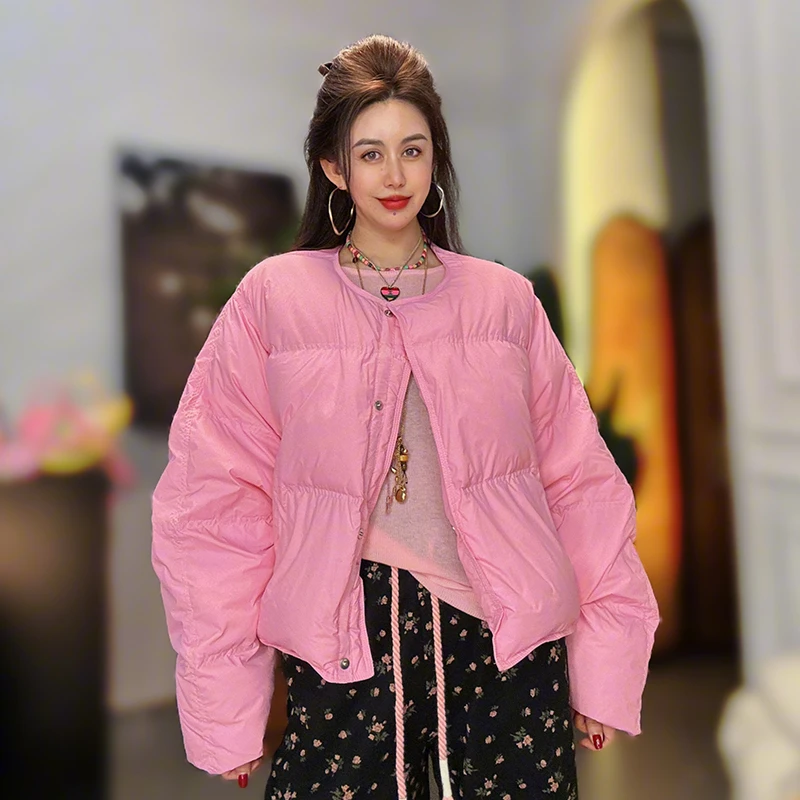冬季羽绒服新款韩版时尚圆领长袖泡芙保暖羽绒服女款百搭轻薄外套