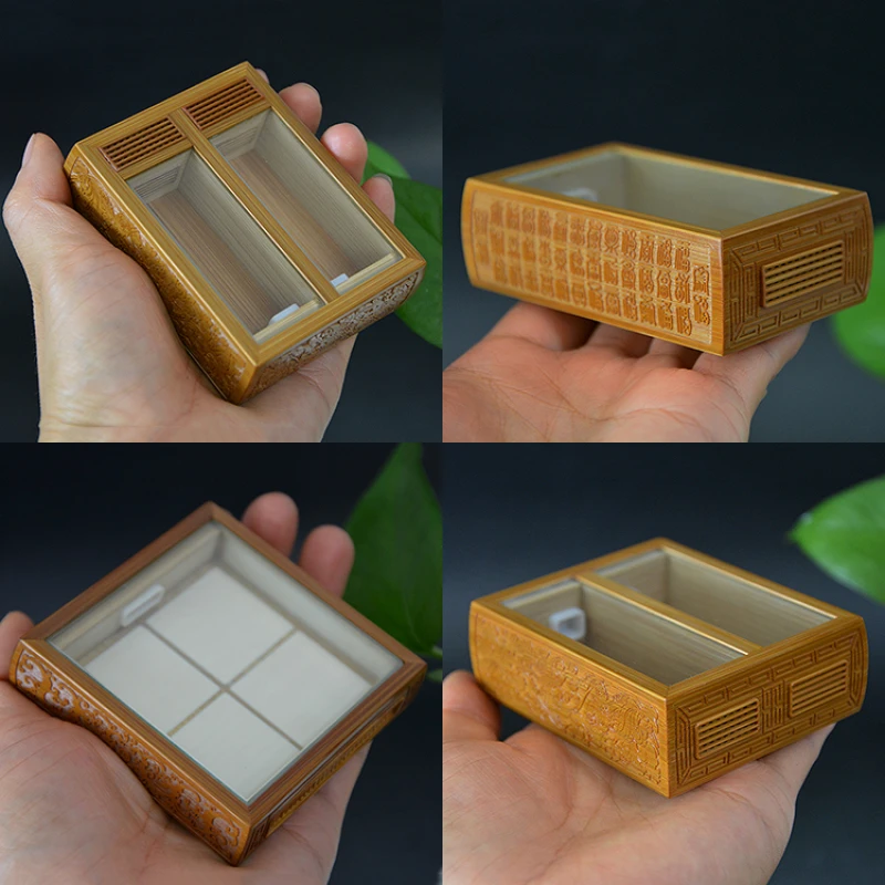 赠保温袋张圣林四面雕刻双格金钟竹蛉盒大方黄蛉盒 精细做工