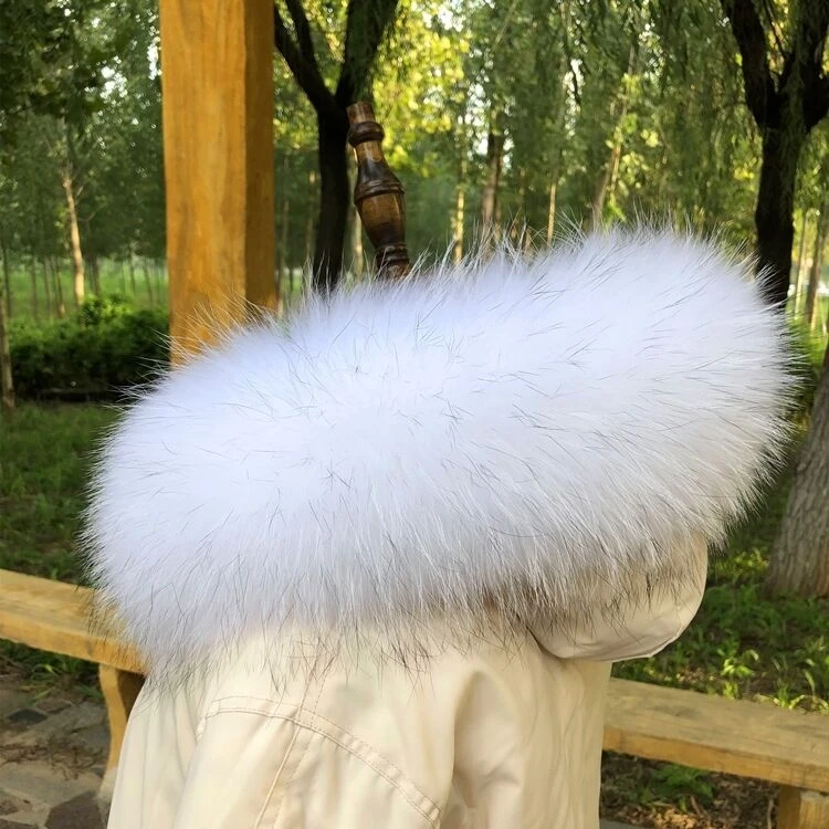 超大貉子毛领子白底黑尖毛领羽绒服帽领真毛领皮草女单买通用毛领