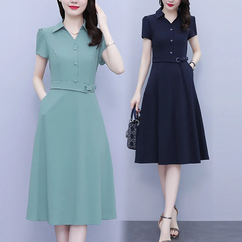 大码女装2025夏季胖mm新款修身收腰显瘦气质纯色时尚遮肚子连衣裙