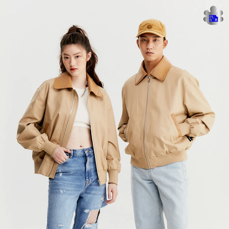 PLBR国潮牌vintage复古夹克皮质宽松飞行员翻领情侣外套春棒球服