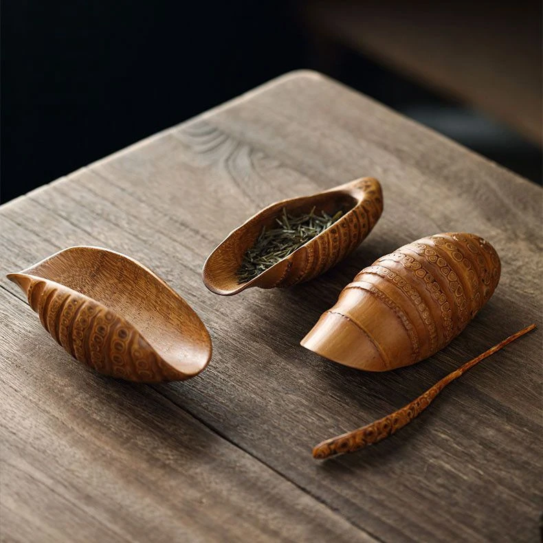 精品满竹根茶则纯手工制作竹制茶铲茶道醒茶荷竹根雕茶具一物一拍