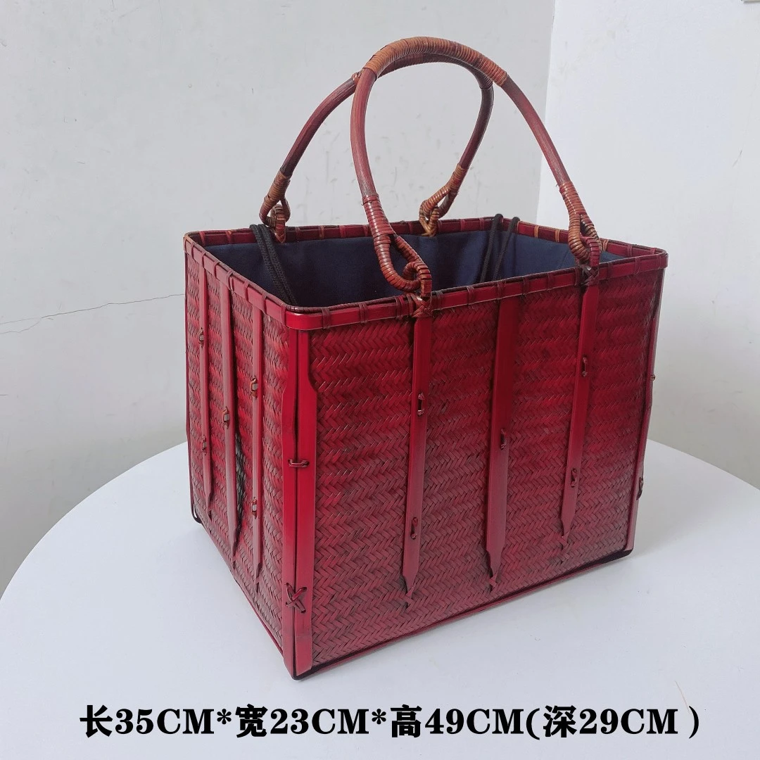 手提复古精编大竹包 竹编包度假 竹编茶具收纳包竹篮子手提篮大号