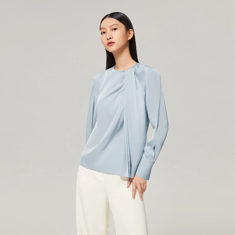 OVV女士气质简约22姆米弹力双乔不对称长袖时尚衬衫GNSAJ32105A