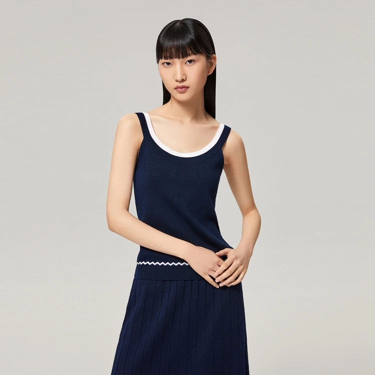 OVV女士时尚修身百搭设计感打底撞色大U领针织吊带GNZGJ32106A