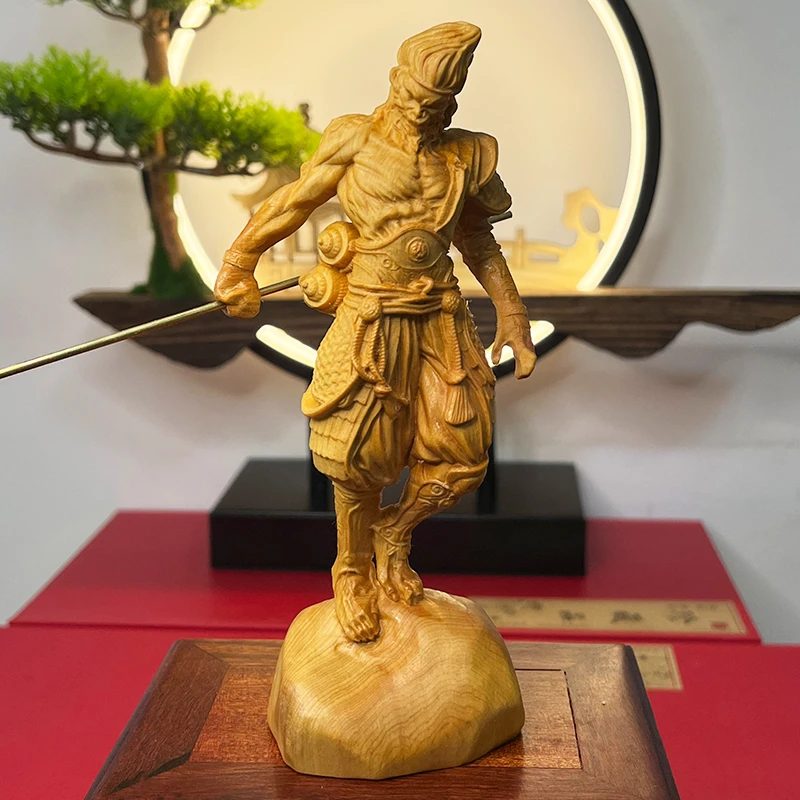 柏木大圣悟空实木悟空车摆件木雕工艺品16公分