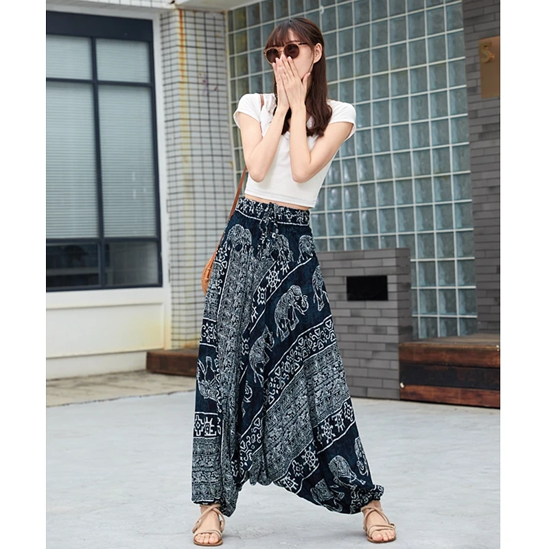 泰国尼泊尔瑜伽裤休闲大裆裤灯笼裤纯棉女裤低档裤两穿宽松连体裤