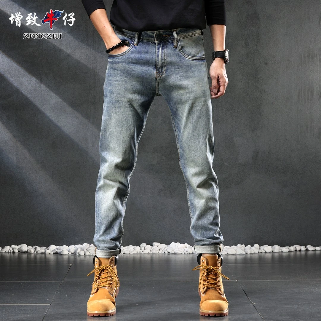 ZENGZHI/增致牛仔0307怀旧蓝色牛仔裤男士微宽松小直筒时尚百搭