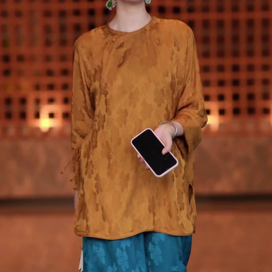 「金缕衣」新中式国风提花圆领斜襟宽松百搭常规气质春夏薄款时尚
