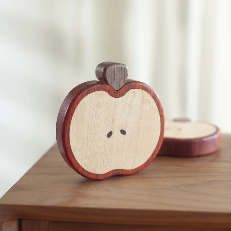 实木苹果杯垫卡通仿真苹果摆件家居饰品