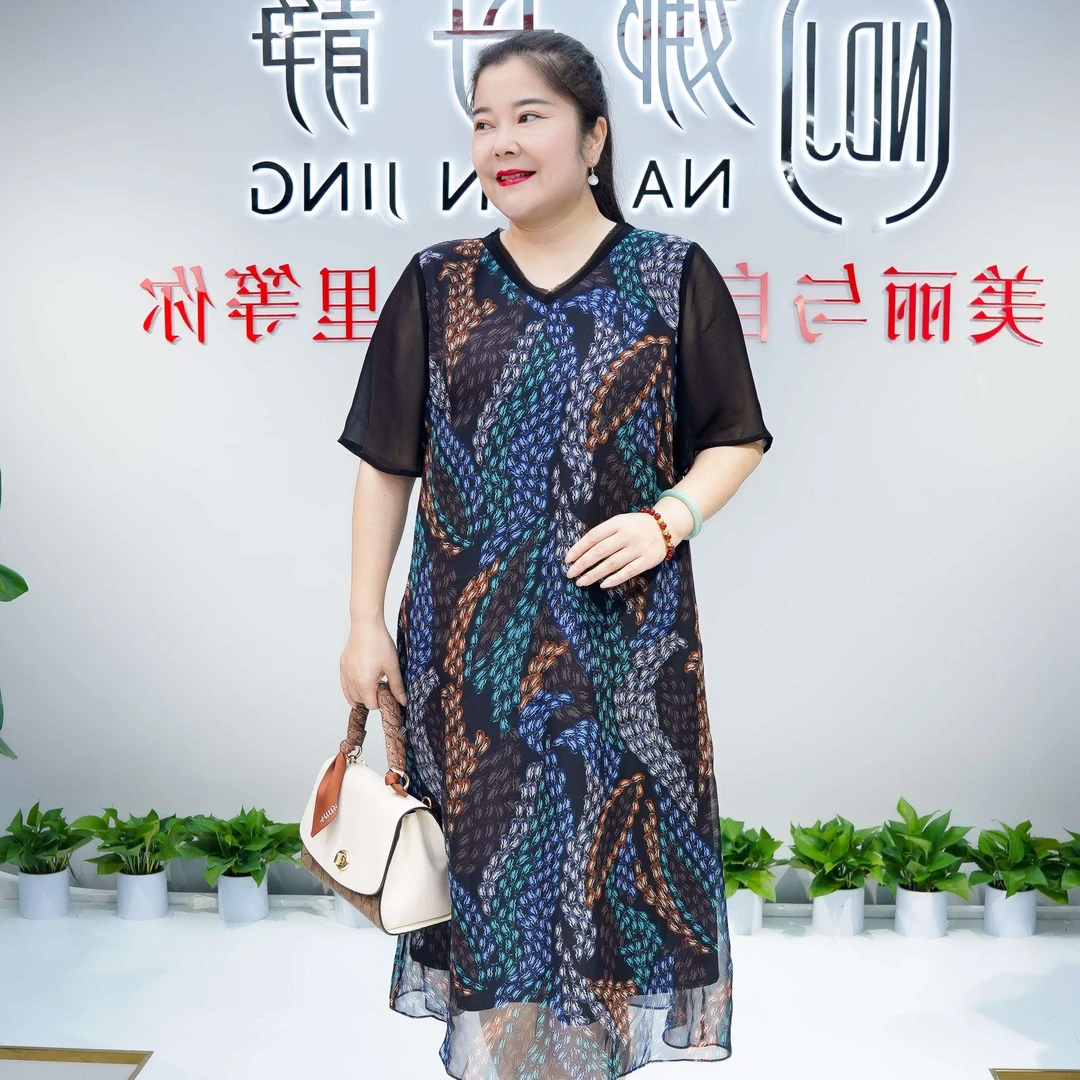 娜丹静娜丹静原创大码女装冰雨丝印花连衣裙SD21675长裙