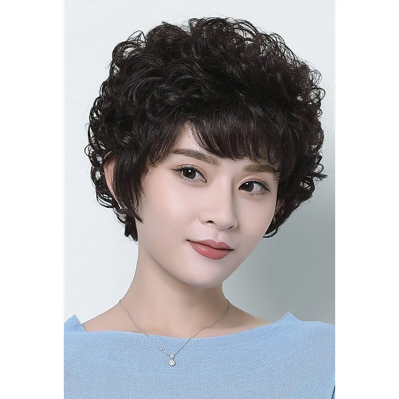 假发女全真发补发片隐形无痕遮盖白发短卷发蓬松自然头顶卷发片女