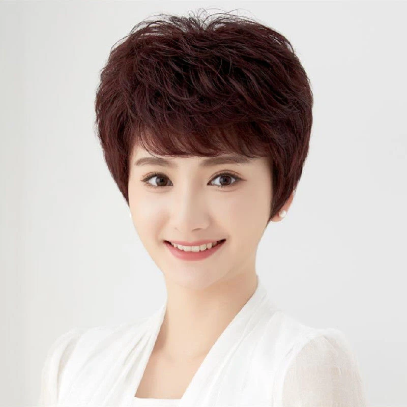 假发女士短发短卷发时尚送妈妈假发套中老年遮白发头套斜刘海整顶