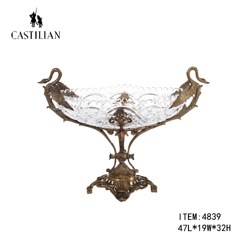 派力斯水晶天鹅果盘摆件果篓餐桌摆件茶几摆件小物品收纳古典欧美