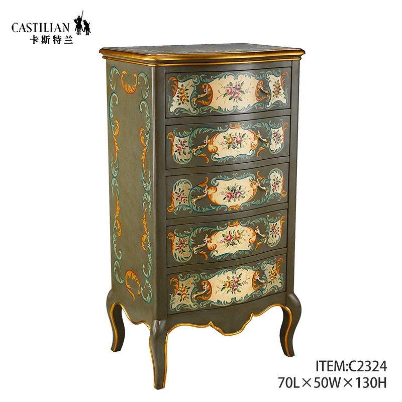 派力斯/高端法式美式复古居家卧室客厅木质手绘玄关五斗柜收纳柜
