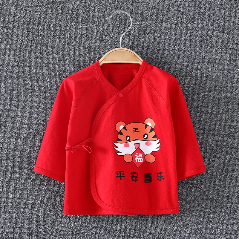 婴儿满月红色和尚服 新生儿半背衣纯棉内衣 初生宝宝喜庆居家上衣