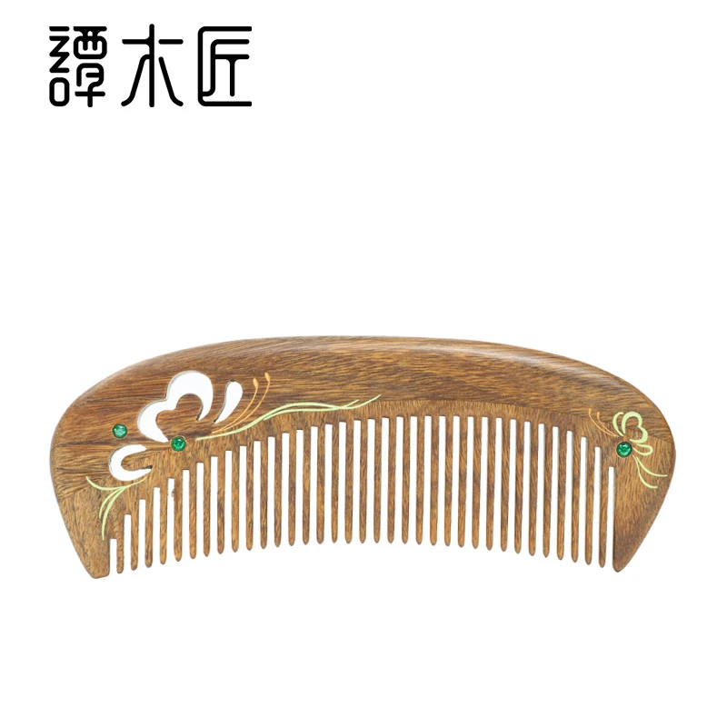 谭木匠礼盒漆艺梳蝶灵 绿檀按摩木梳子 七夕节新品  创意礼物