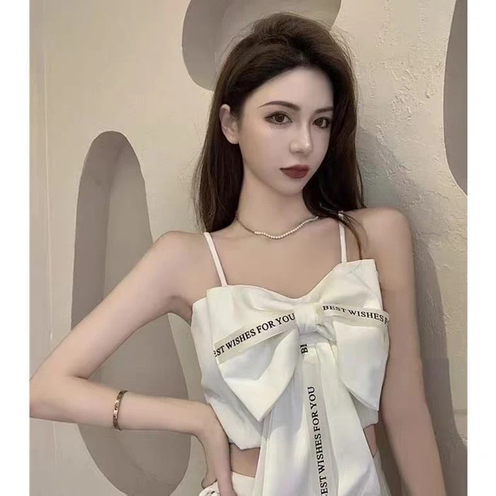 又纯又欲小吊带背心蝴蝶结修身显瘦韩版气质少女打底可外穿