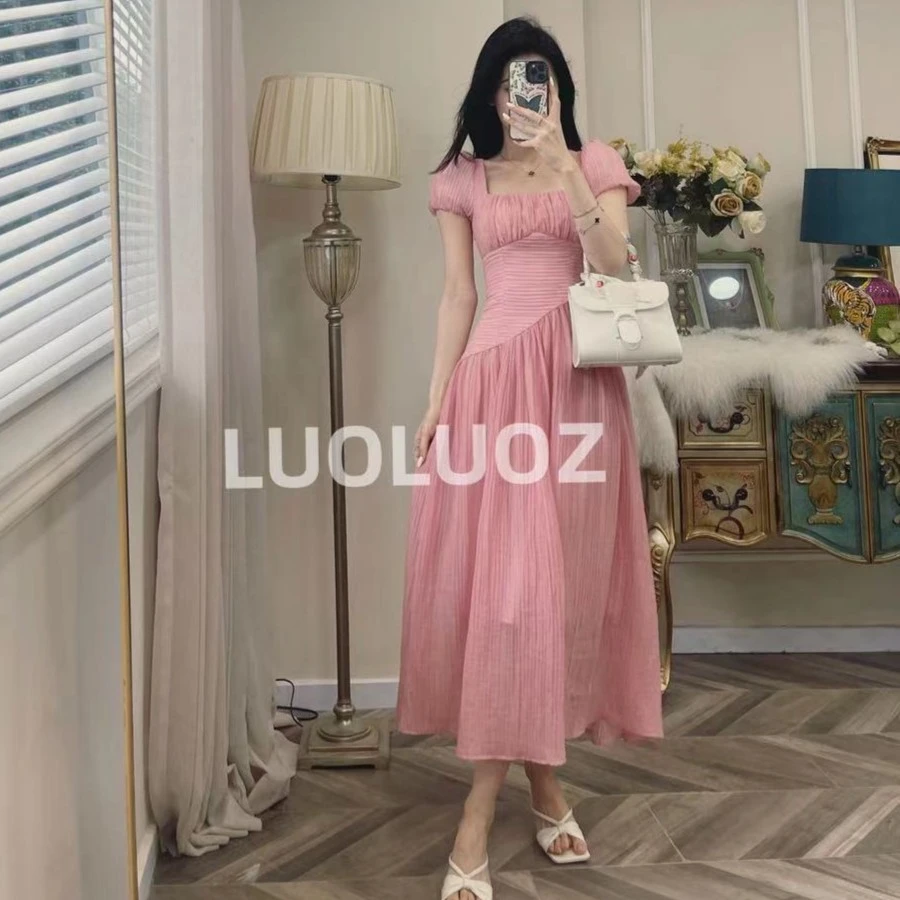 【现货】LUOLUOZ【北梦木兮】儒雅设计感收腰小灯笼袖连衣裙Q723
