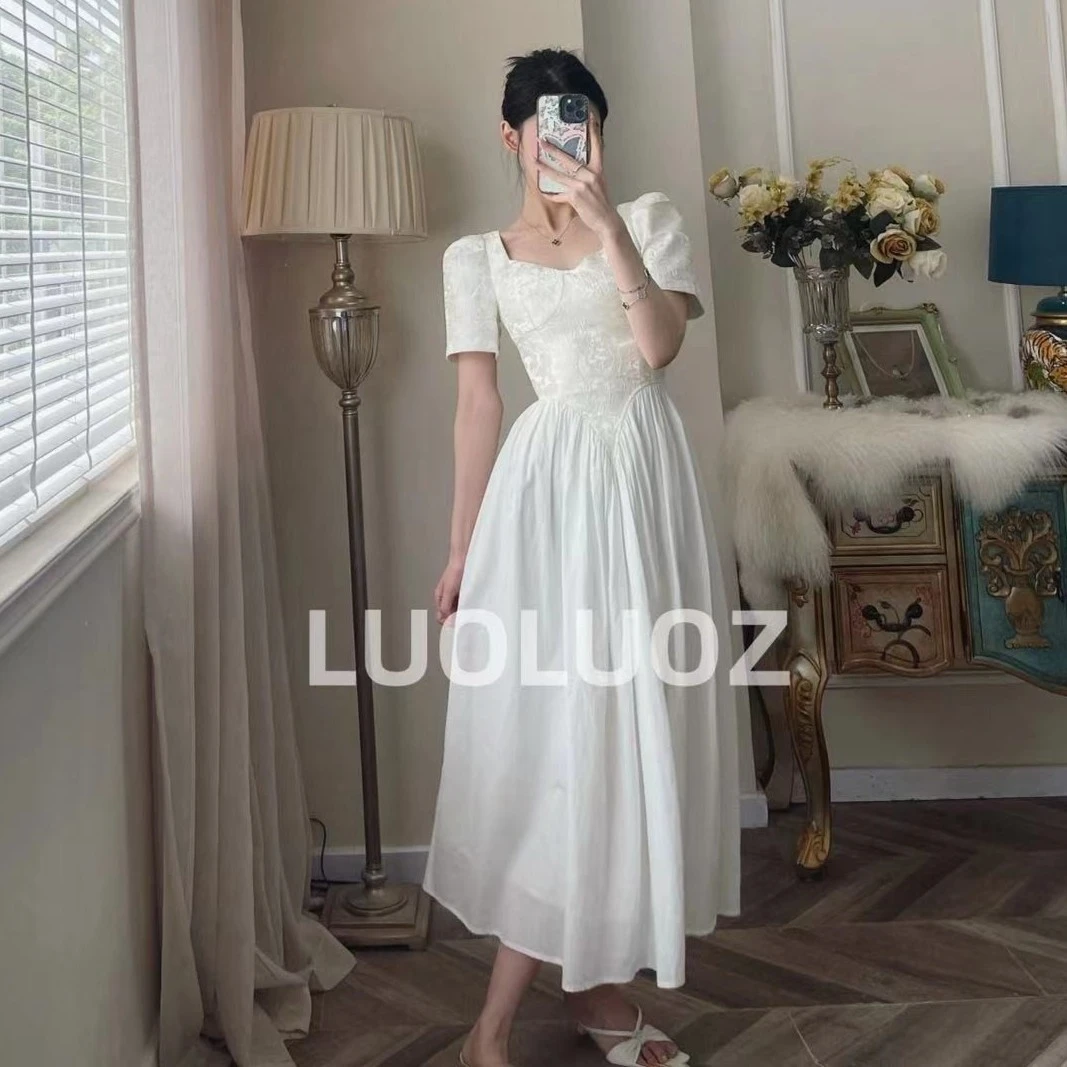 【现货】LUOLUOZ【云深一梦】法式宫廷风肌理感拼接连衣裙Q791