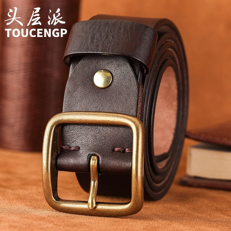 潮流男整张头层纯牛皮铜扣韩版针扣无夹层裤腰带休闲男真牛皮潮流