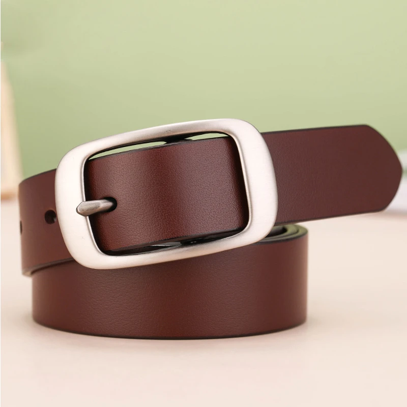 女士配牛仔裤皮带2025纯牛皮时尚简约百搭棕色复古头层皮针扣宽款