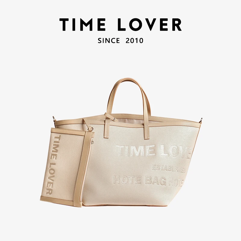 TIMELOVER2023新款T3托特刺绣潮流单肩包简约休闲手提女士大容量