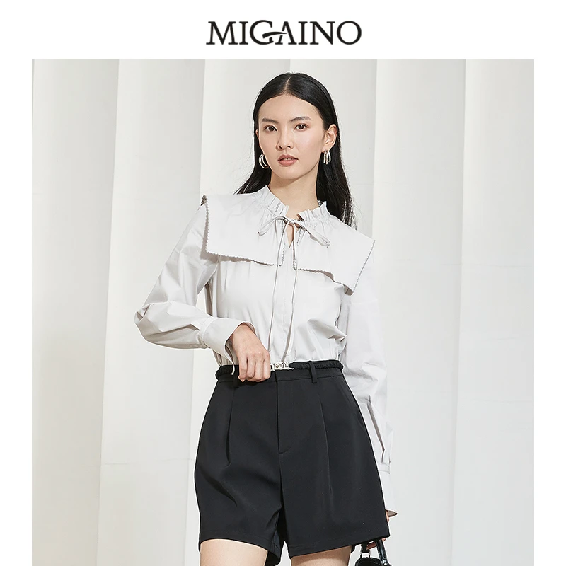 Migaino曼娅奴气质衬衫女秋季新款法式设计感小众宽松长袖上衣