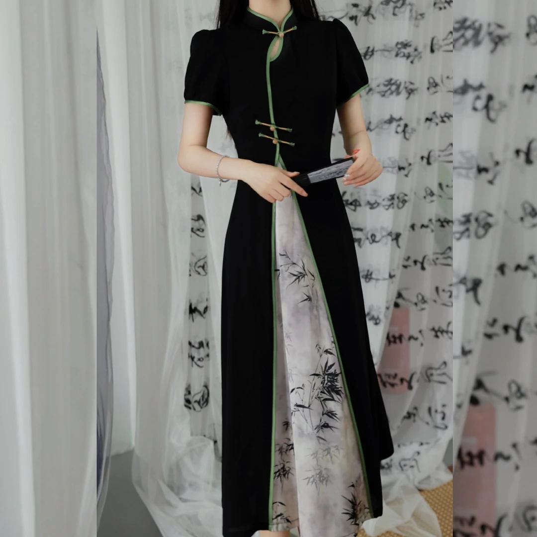 俏娘鱼新中式国风奥黛款旗袍裙子女款爆款2025春新款改良微胖女生