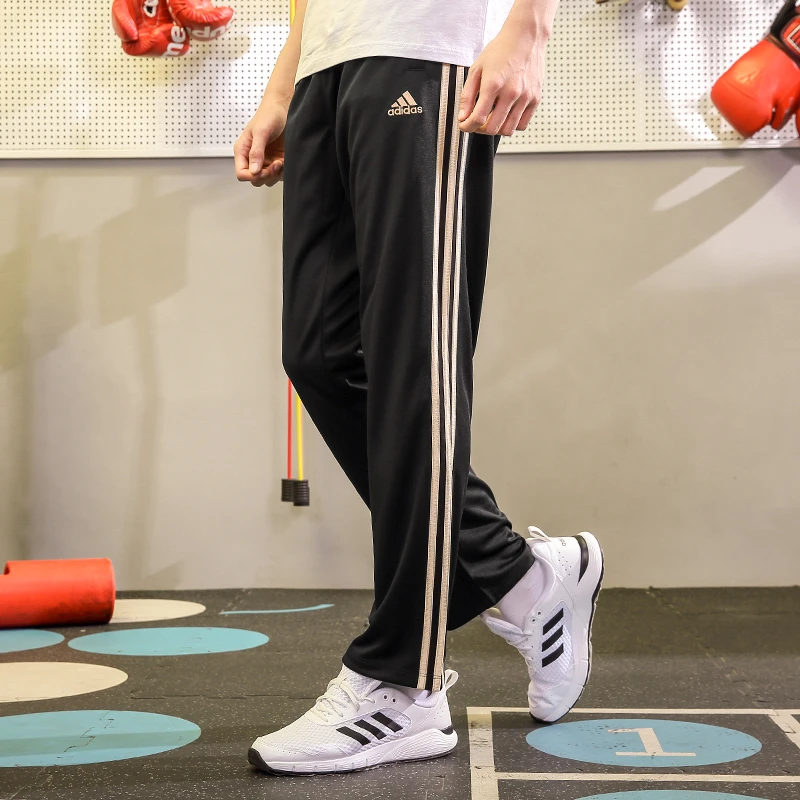 adidas阿迪达斯卫裤男直筒长裤三道杠宽松束脚运动裤薄款男裤