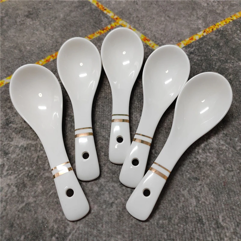【粉丝福利】金线陶瓷小汤勺家用勺子10支装吃饭瓷勺喝汤粥勺