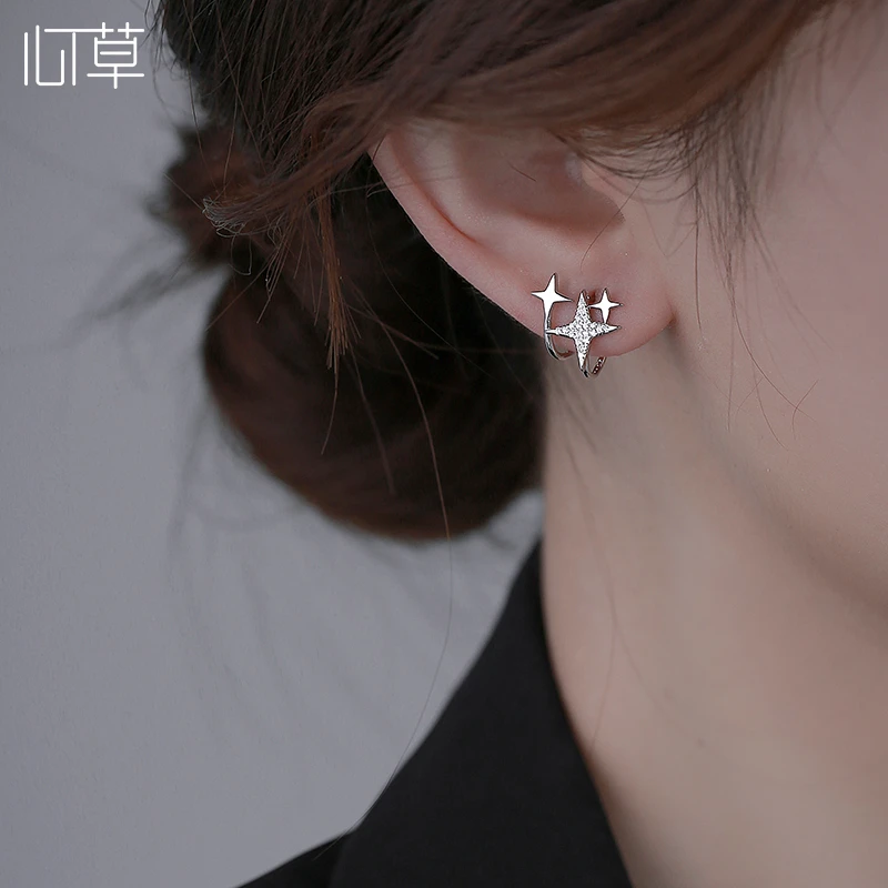 心草 足银合成锆石耳饰 四芒星耳钉女高级感百搭网红款小星星耳环