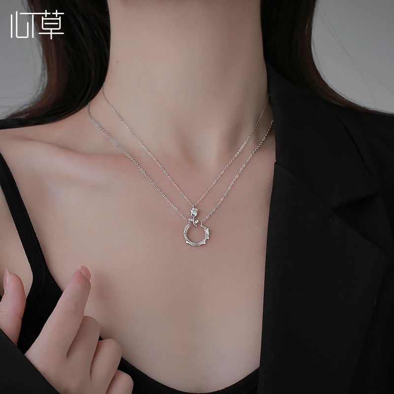 心草 坠链均925银 荆棘玫瑰情侣项链一对锁骨链情人节礼物送女友