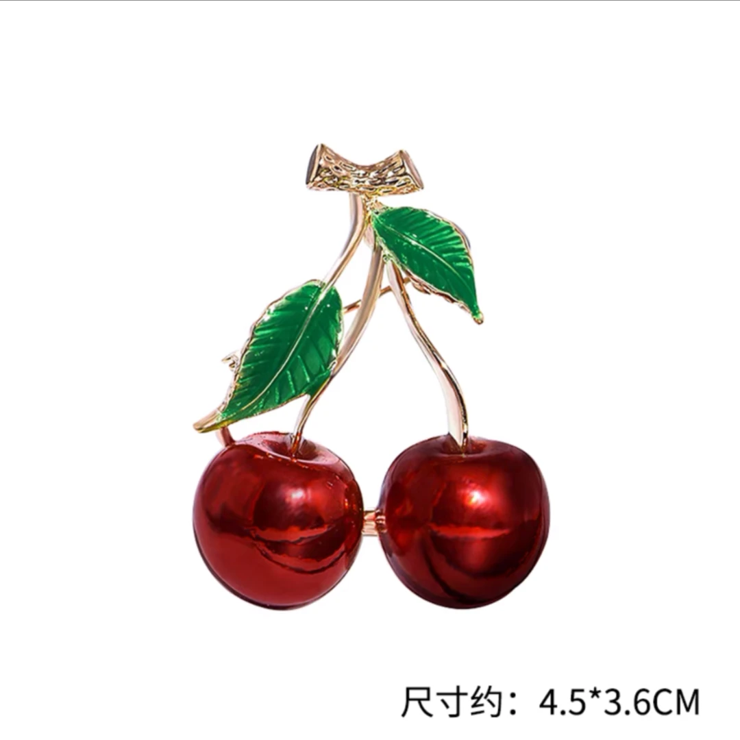 锌合金珐琅胸针 樱桃时尚可爱胸针气质百搭红色小樱桃精致防走光