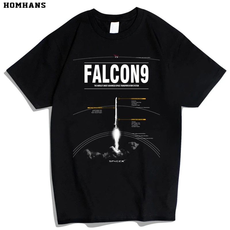 SPACEX猎鹰9号火箭太空探索特斯拉NASA宇航员GEEK短袖T恤宽松