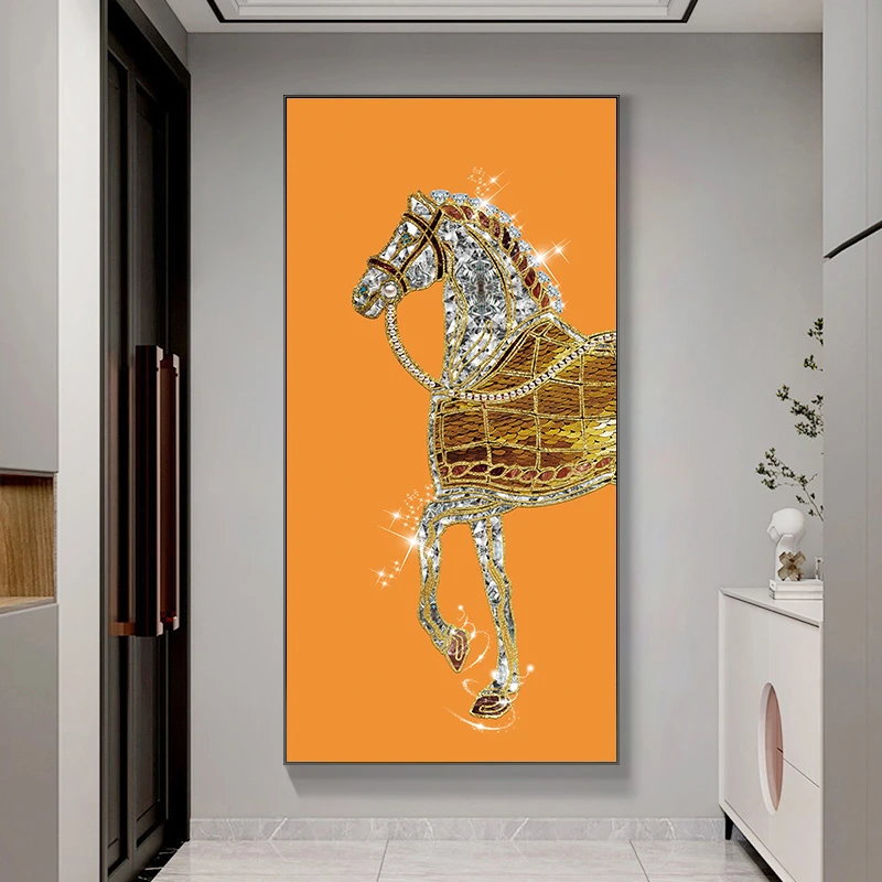 【马到成功】现代简约爱马仕橙入户玄关质感单幅装饰画挂画装饰画