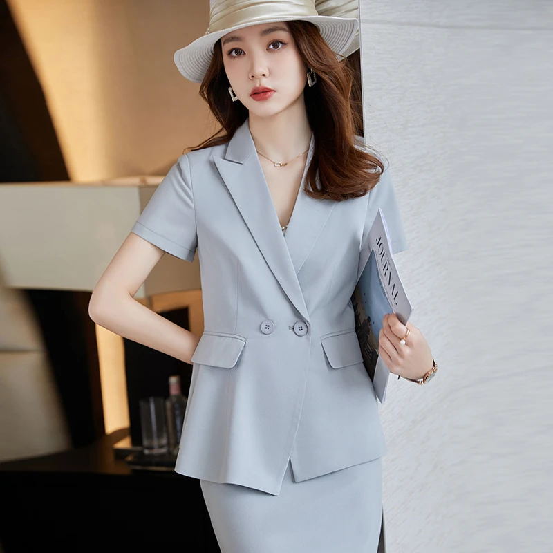 职业西服女夏季新款时尚气质短袖OL西装套裤珠宝店工作服外套9088