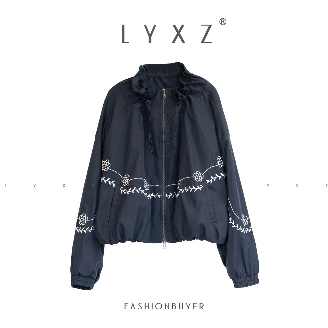 LYXZ x 大小与【柳絮】春季新款时尚百搭立领抽绳绣花外套77496