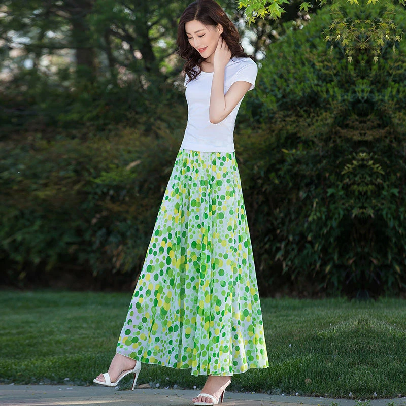 新款2025夏季雪纺半身裙长款复古印花大摆仙女裙大码沙滩长裙女