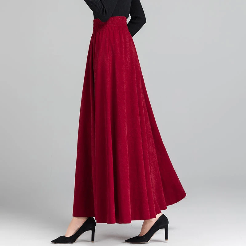 秋冬半身裙跳舞长裙女纯色2025冬裙高腰大码A字裙大摆中长款伞裙