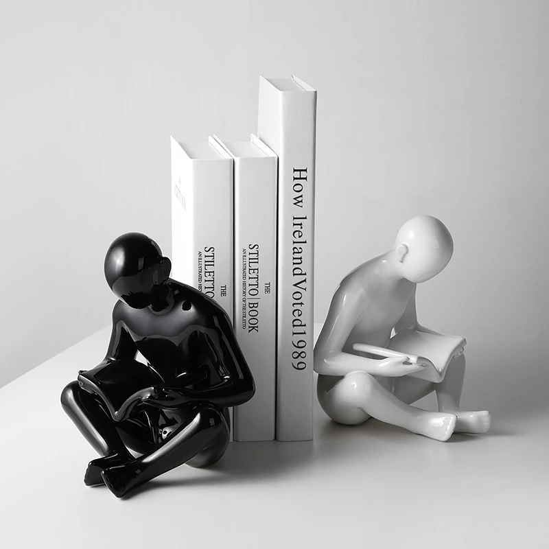 北欧创意人物书档现代简约书房办公室桌面书靠陶瓷酒柜装饰品摆件