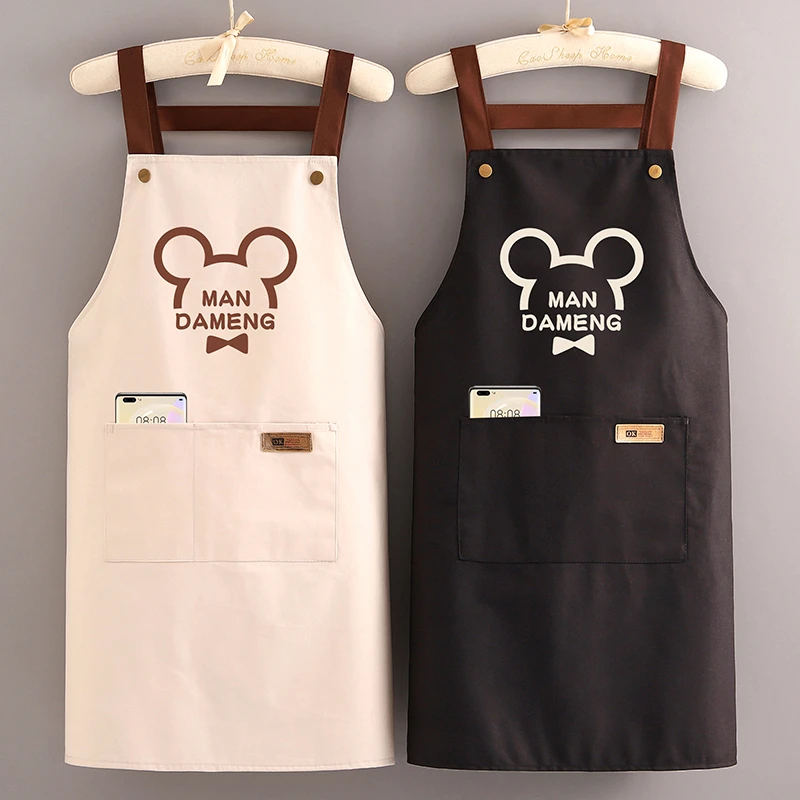 时尚简约防污耐磨帆布家用厨房围裙餐饮专用定制logo印字工作服女