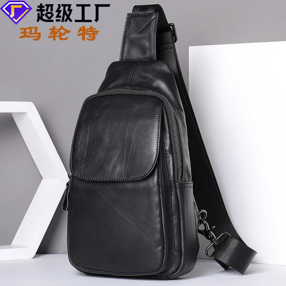胸包男士真皮时尚新款单肩斜挎包户外休闲背包头层牛皮胸前挎包男