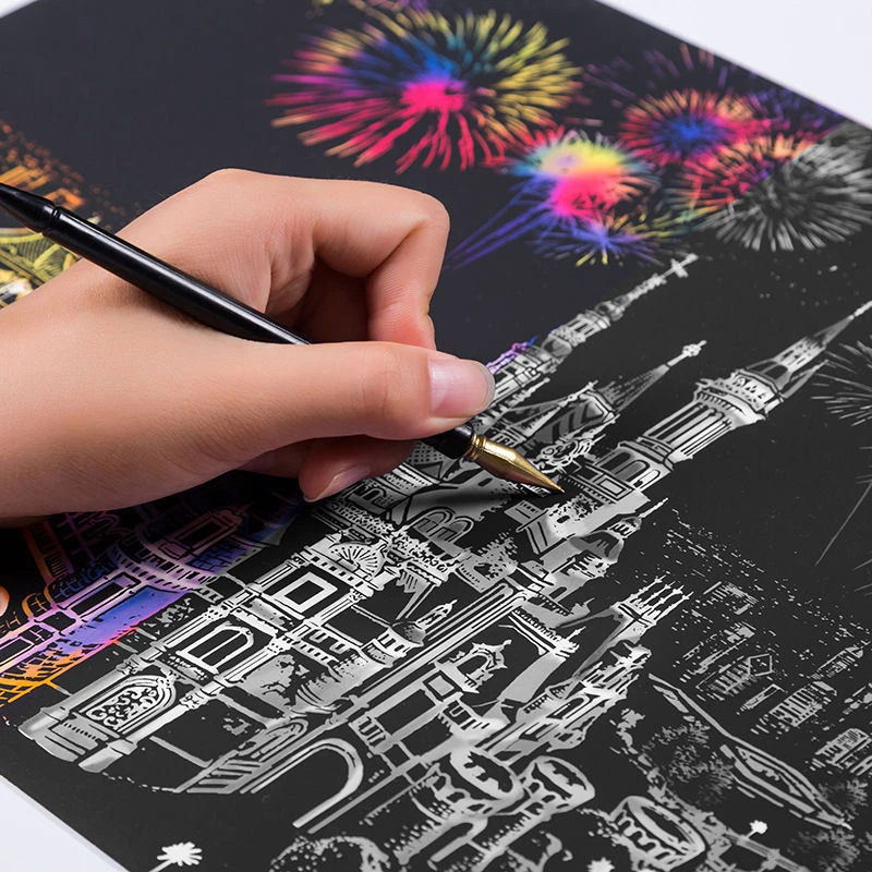 桃派刮刮画彩色城市夜景刮画纸手工刮画DIY创意手工制作画送闺蜜