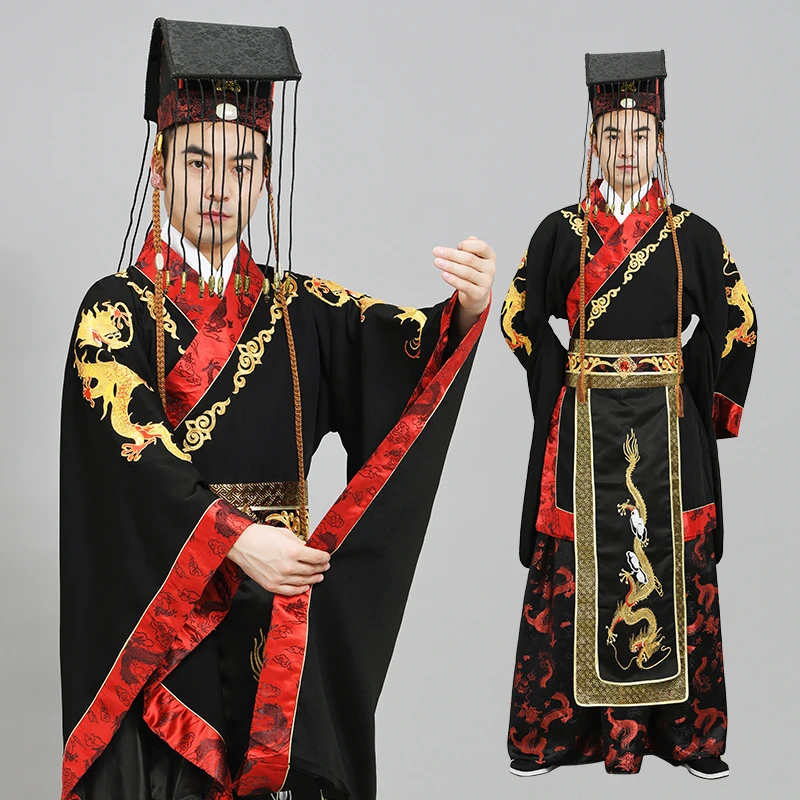 男士皇帝装秦朝古装黑色中国风秦始皇同款影视剧目演出服聚酯纤维