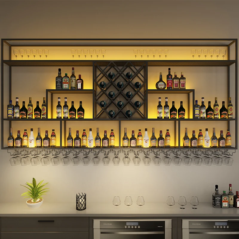 定制吧台红酒架子展示架壁挂式餐厅墙上白酒酒柜靠墙工业风酒架