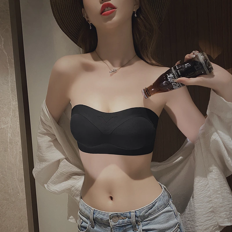 无肩带内衣女夏季薄款小胸聚拢防滑隐形抹胸裹胸无痕美背文胸夏天