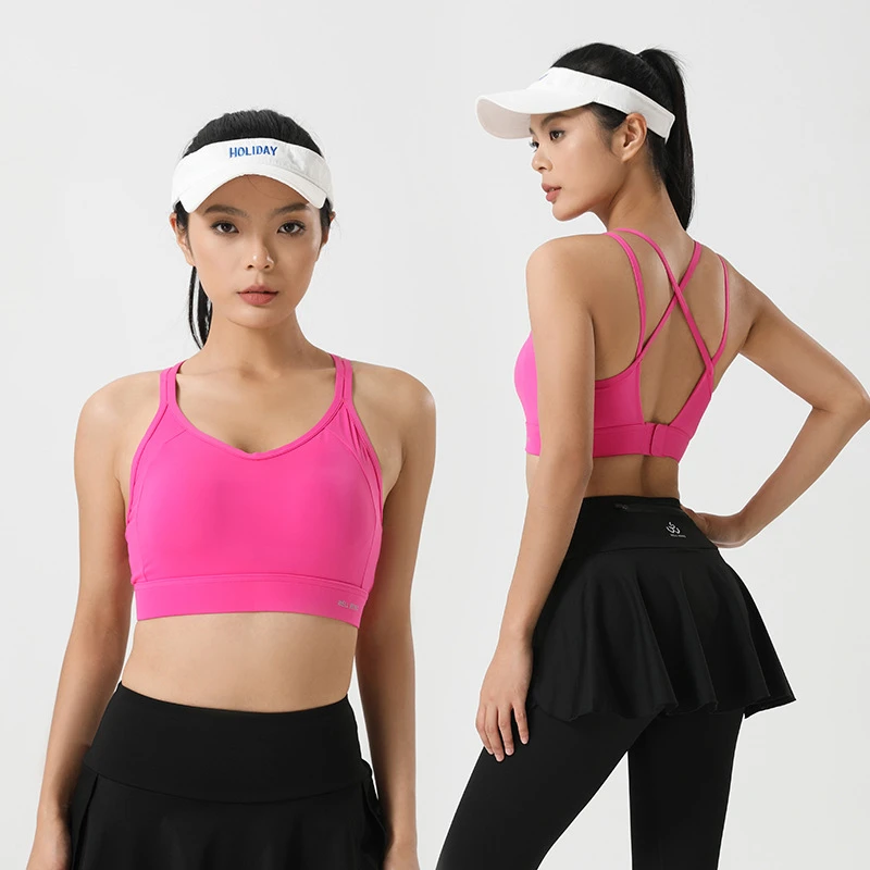 WELL-BEING/维宾 细肩带交叉美背瑜伽文胸抗震健身训练运动内衣女