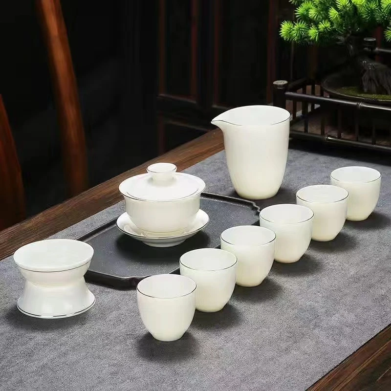 怡轩源德化白瓷羊脂玉功夫茶具套装家用茶具盖碗客厅泡茶壶陶瓷
